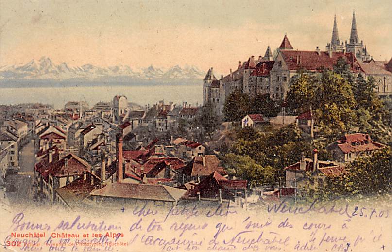 Neuenburg, Neuchâtel, Chateau et les Alpes