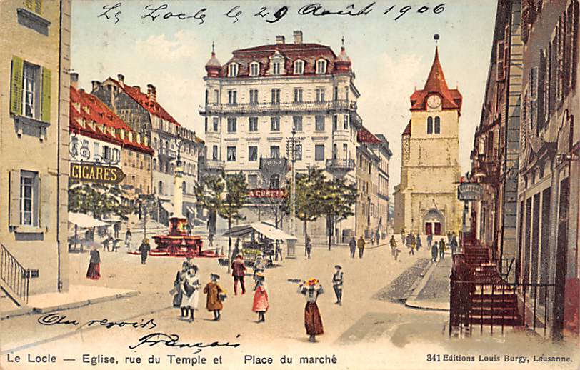 Le Locle, Eglise, rue du Temple et Place du marché