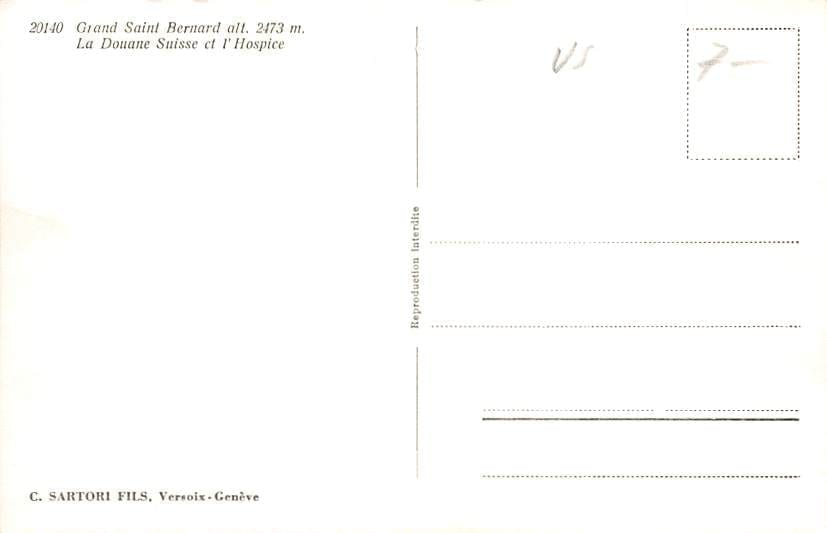 Grand St. Bernard, La Douane Suisse ct l'Hospice