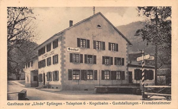 Eptingen, Gasthaus zur "Linde", Telephon 6, Kegelbahn