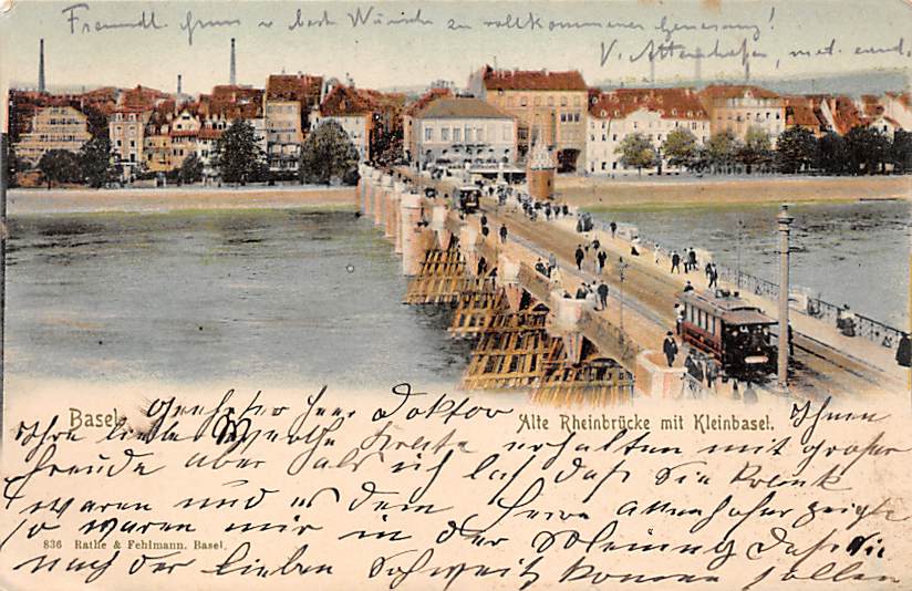 Basel, Alte Rheinbrücke mit Kleinbasel