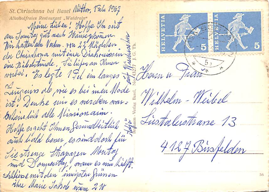 St. Chrischona b. Basel, Alkoholfreies Restaurant "Waldrain"