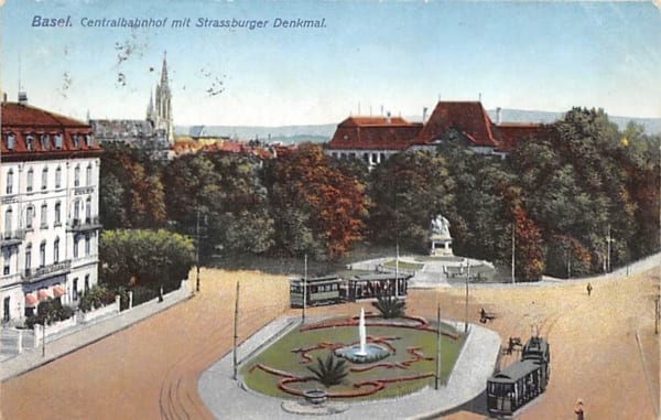 Basel, Centralbahnhof mit Strassburger Denkmal