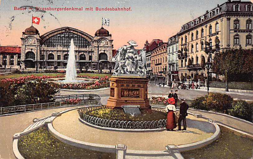 Basel, Strassburgerdenkmal mit Bundesbahnhof