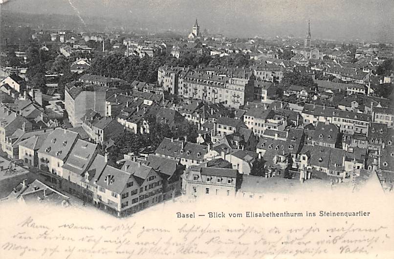 Basel, Blick vom Elisabethenthurm ins Steinenquartier