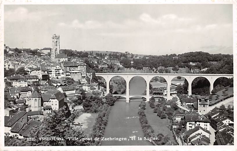 Freiburg, Ville, pont de Zaehringen, et la Sarine