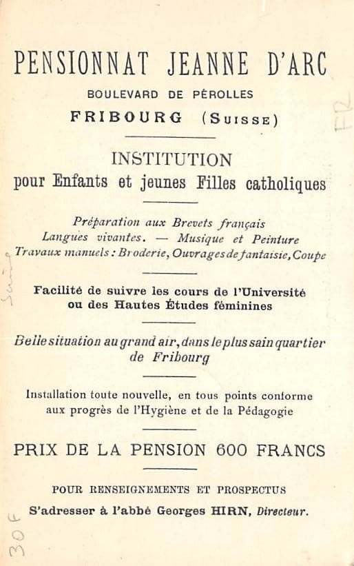 Freiburg, Pensionnat Jeanne -d'Arc