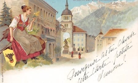 Altdorf, Urnerin vor dem Telldenkmal