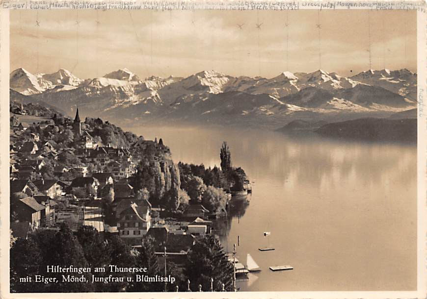 Hilterfingen, am Thunersee mit Eiger, Mönch, Jungfrau u. Blümlis