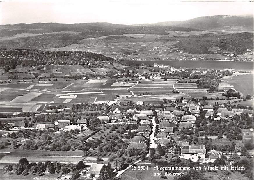 Vinelz, mit Erlach und Bielerseel, Fliegeraufnahme