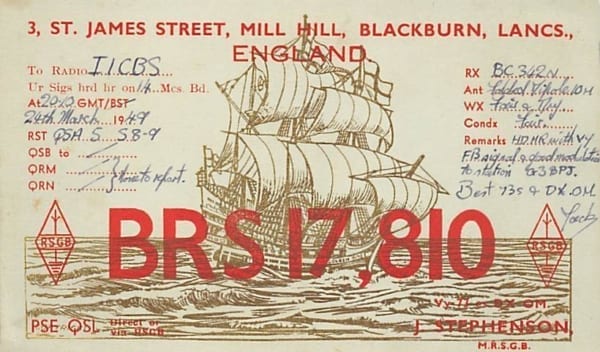 QSL Karte, Amateur Radio BRS 17,810, England 1949