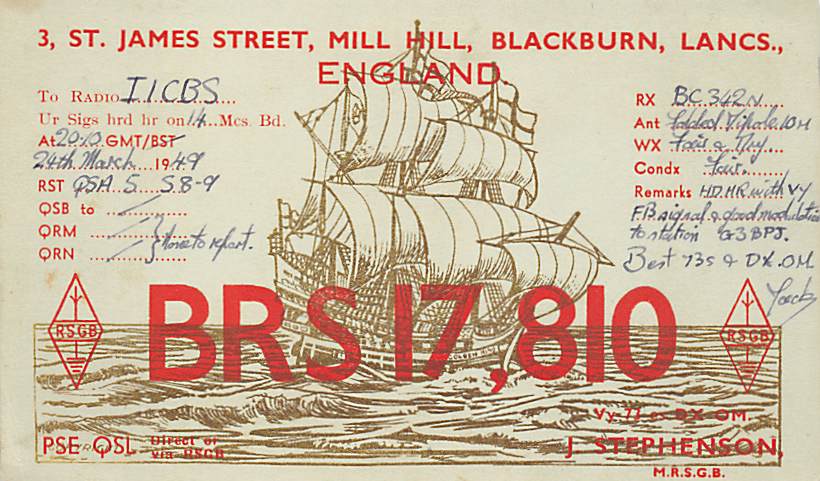 QSL Karte, Amateur Radio BRS 17,810, England 1949