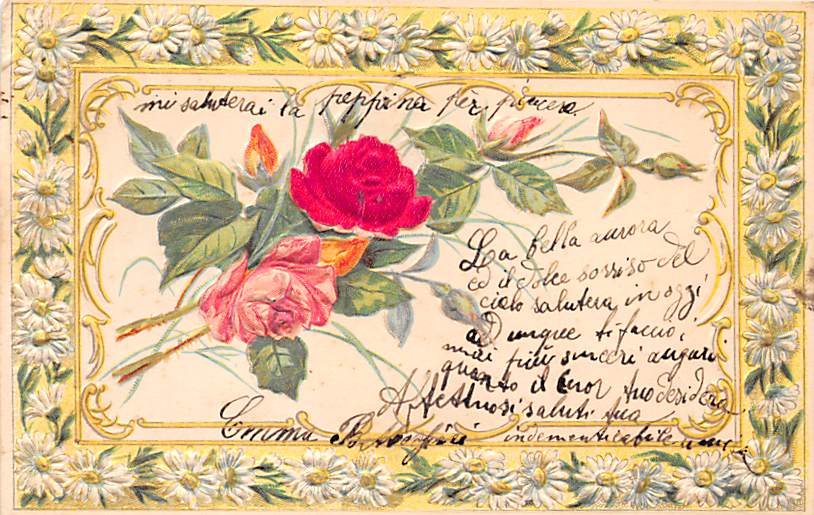 Blumen, Bund Rosen, Gänseblümchen, Prägedruck