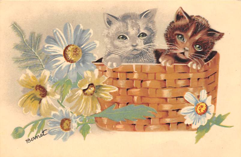 Katzen im Körbchen, Blumen