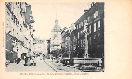 Bern, Käfigthurm u. Dudelsackspfeiferbrunnen