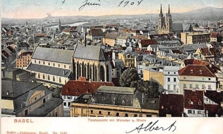 Basel, Totalansicht mit Münster u. Rhein