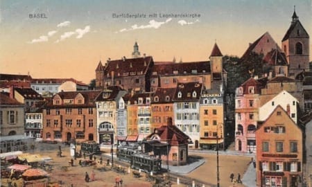 Basel, Barfüsserplatz mit Leonhardskirche