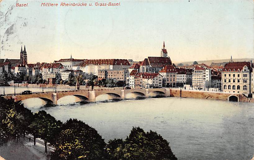 Basel, Mittlere Rheinbrücke u. Gross-Basel
