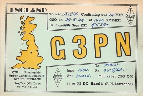 QSL Karte, Amateur Radio, G3PN 1949, Sunningdale