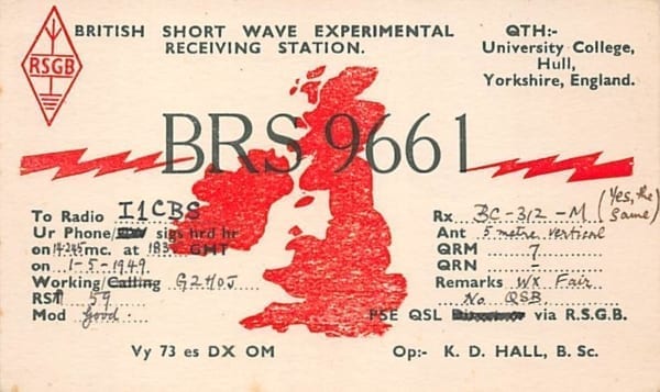 QSL Karte, Amateur Radio BRS 9661, Hull Yorkshire