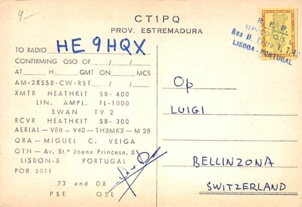 QSL Karte, Amateur Radio CT1 PQ, Lisbon Portugal