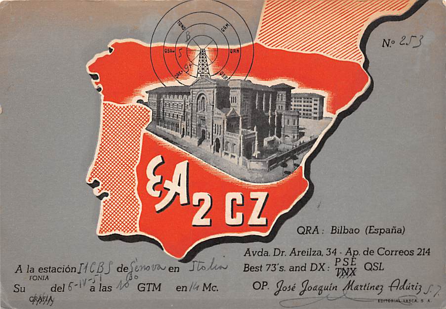 QSL Karte, Amateur Radio EA2 CZ, Bilbao Espana