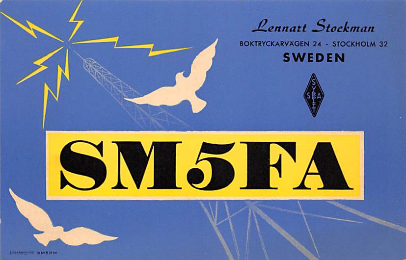 QSL Karte, Amateur Radio SM5 FA, Stockholm, Sweden