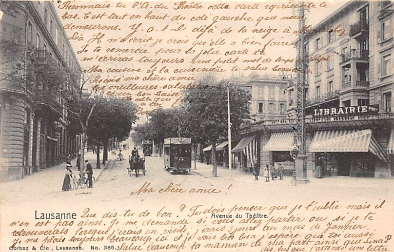 Lausanne, Avenue du Theatre, Tram, Fahrrad