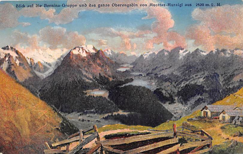 Muottas Muraigl, Blick auf die Bernina-Gruppe