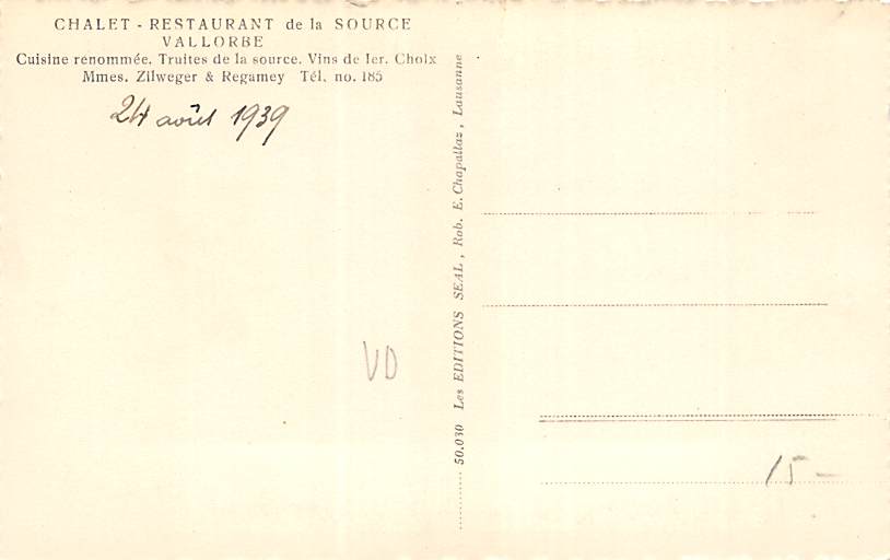 Vallorbe, Chalet Restaurant de la Source