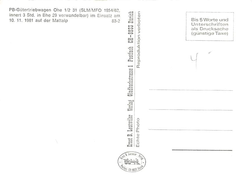 PB-Gütertriebwagen Ohe, Mattalp