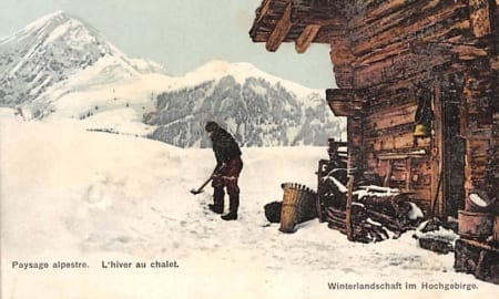 Winterlandschaft im Hochgebirge, Alphütte, Schnee