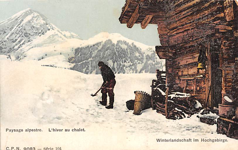 Winterlandschaft im Hochgebirge, Alphütte, Schnee