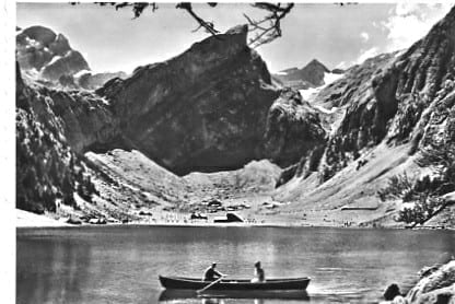 Seealpsee, mit Rossmahd und Säntis, Ruderboot