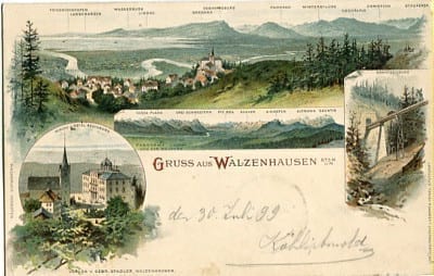 Walzenhausen, Hotel Rheinburg, Lithokarte