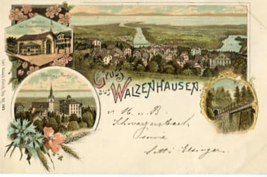 Walzenhausen, Bahnhof, Kirche, Lithokarte