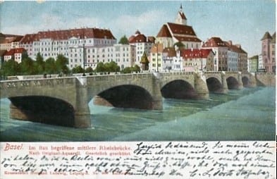 Basel, im Bau begriffene mittlere Rheinbrücke