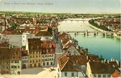Basel, Blick vom Münster, Rhein abwärts