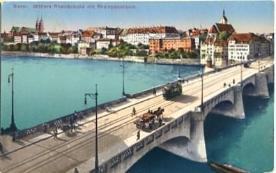 Basel, mittlere Rheinbrücke mit Rheinpanorama
