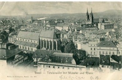 Basel, Totalansicht mit Münster und Rhein