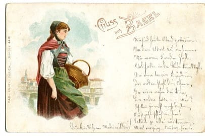 Basel, Trachtenfrau, Gruss aus Basel