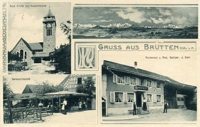 Brütten, Neue Kirche, Gartenwirtschaft, Restaurant Post