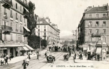 Genf, Rue du Mont Blanc, Oldtimer, belebt