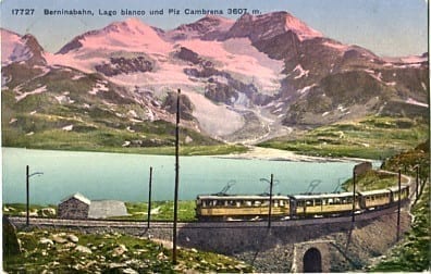 Berninabahn, Zug, Lago biancho und Piz Cambrena