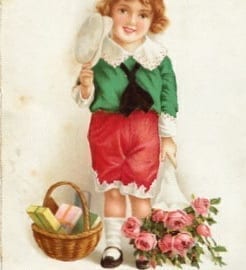 Mädchen, Rosen, Korb mit Geschenken