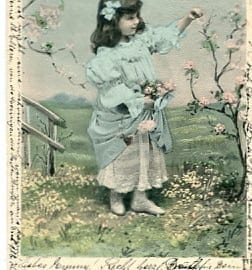 Mädchen, blühende Bäume