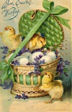 Ostern, Korb mit Eiern, Hühnchen, Max Feinberg