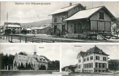 Kollbrunn, Bahnhof, Kirche und Schulhaus