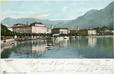 Lugano, Quai, mit Ruderboot