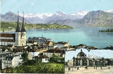 Luzern, und die Alpen, inkl.belebter  Bahnhof
